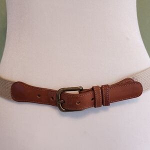 COACH Natural Tan Linen & Leather Belt 32" 3810 Brass Buckle